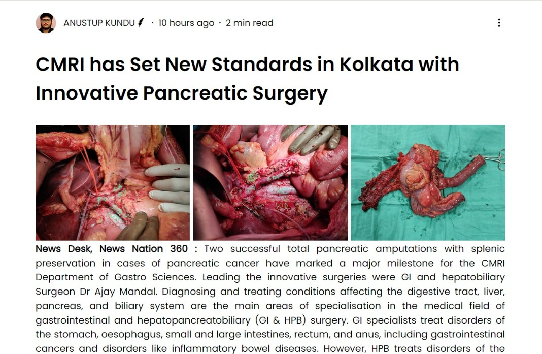 CMRI has Set New Standards in Kolkata with Innovative Pancreatic Surgery